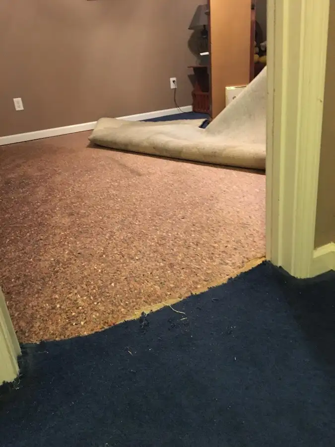 Carpet pad removal revealing water damage during Drying & Dehumidification in Tustin