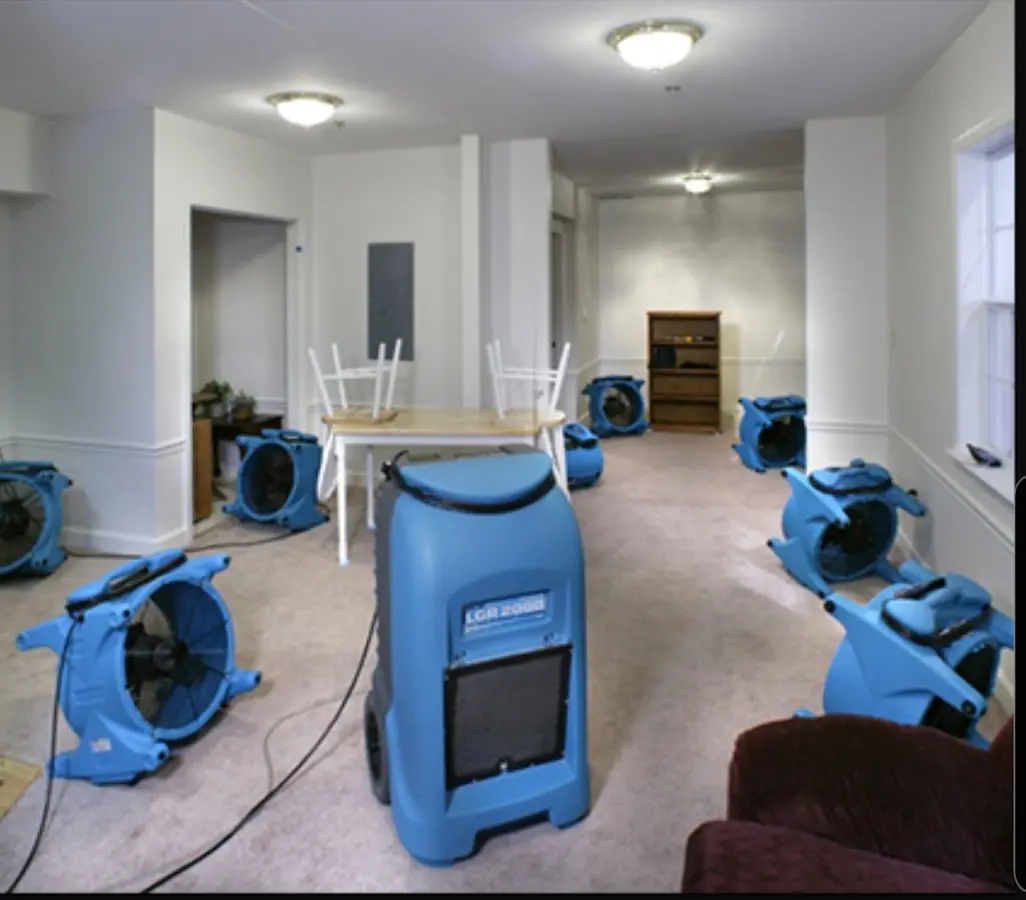 Air movers and dehumidifier setup for Water Damage Restoration in Tustin